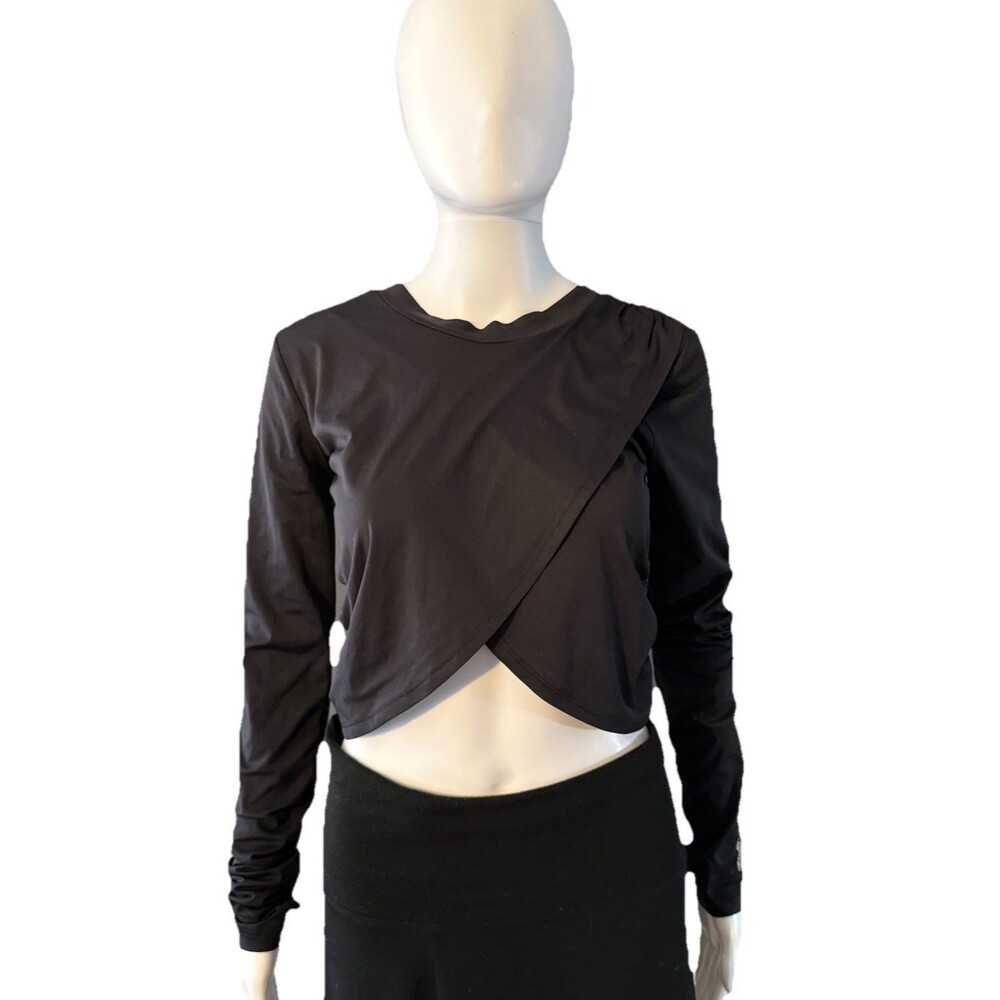 Free People FP Movement Criss Cross Ruched LS Top Black Athleisure SZ S
